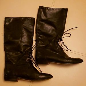 Black leather tie boots by Jockey, size 8